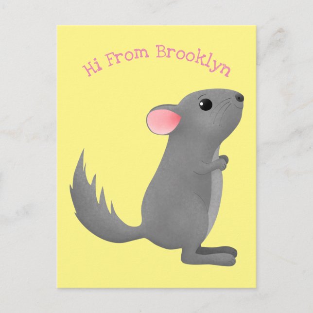 Cute grey chinchilla cartoon illustration  postcard (Front)