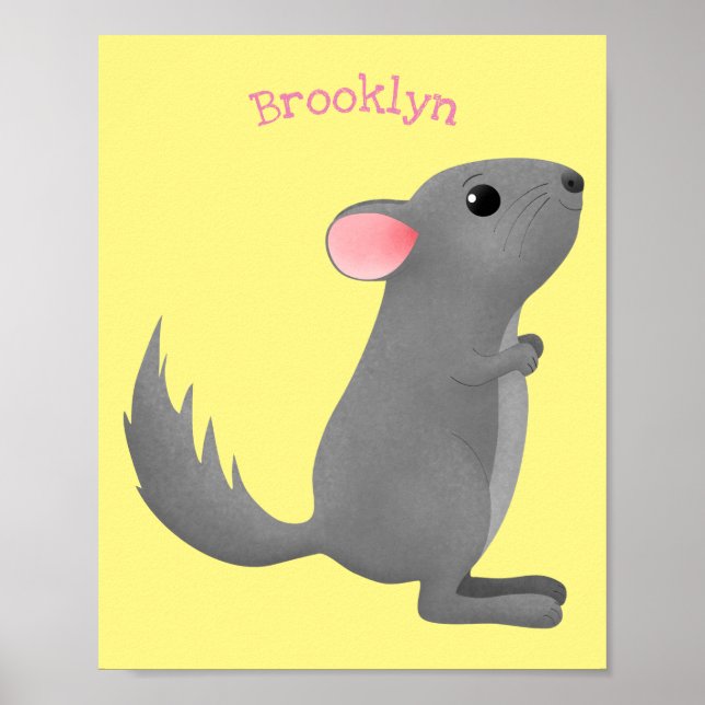 Cute grey chinchilla cartoon illustration  poster (Front)