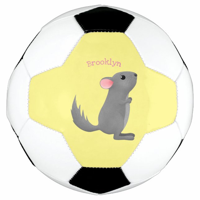 Cute grey chinchilla cartoon illustration  soccer ball (Front)