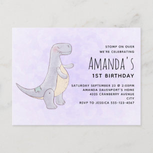 Cute Grey Dinosaur Toy Watercolor Birthday Invitation Postcard