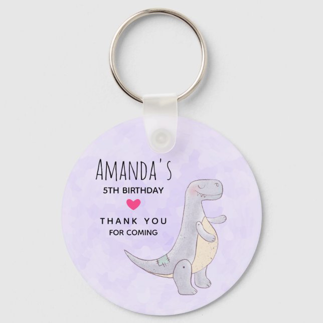 Cute Grey Dinosaur Toy Watercolor Birthday Keychain (Front)