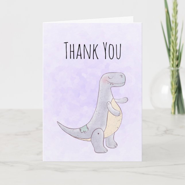 Cute Grey Dinosaur Toy Watercolor  Card (Front)