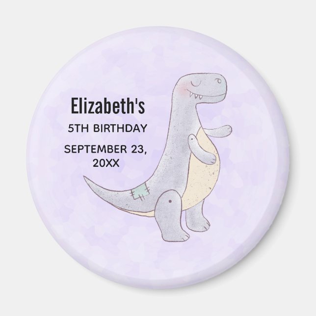 Cute Grey Dinosaur Toy Watercolor Party Magnet (Front)
