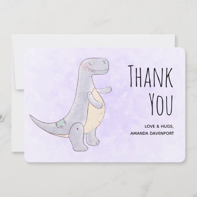 Cute Grey Dinosaur Toy Watercolor  Thank You Card (Front)