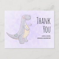 Cute Grey Dinosaur Toy Watercolor Thank You