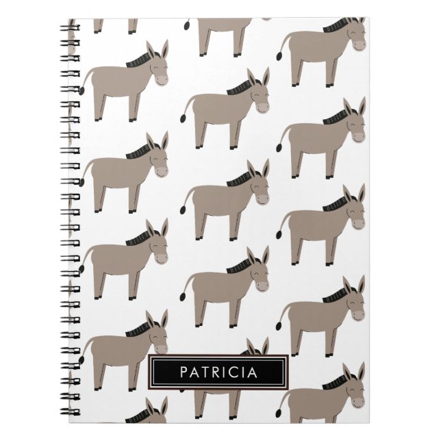 Cute Grey Donkey Pattern Personalized Notebook (Front)