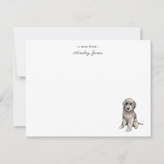 Cute Grey Doodle dog flat note card (Front)