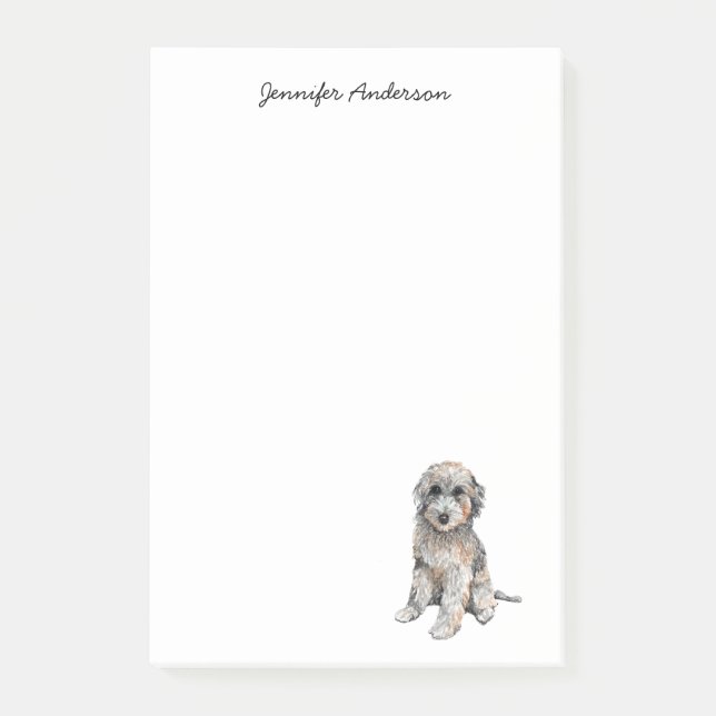 Cute Grey Doodle watercolor Dog personalized Post-it Notes (Front)
