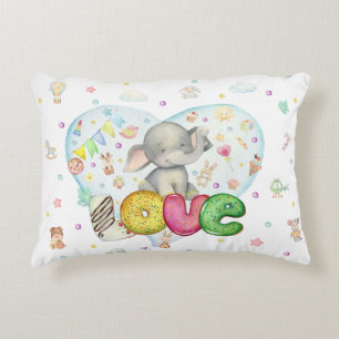 Cute Grey Elephant Accent Pillow