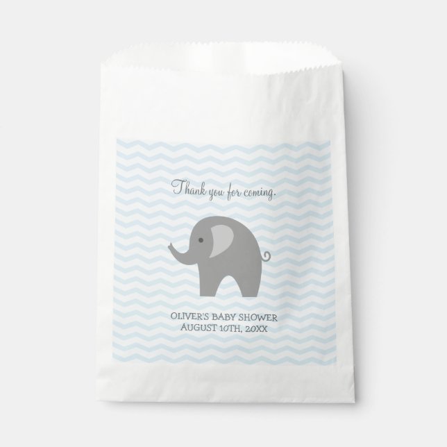 Cute grey elephant baby shower paper favour bags (Front)