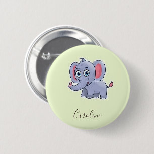 Cute grey elephant green 2 inch round button