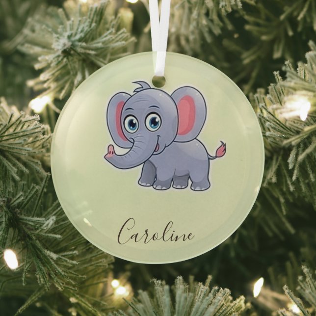 Cute grey elephant green glass ornament (Insitu)