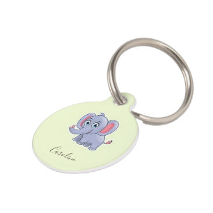 Cute grey elephant green pet tag