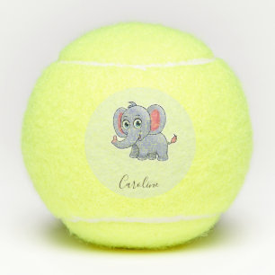 Cute grey elephant green tennis balls