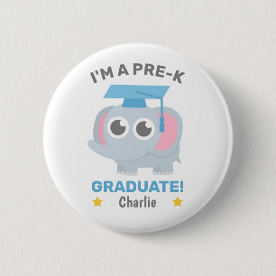 Cute Grey Elephant, I am a Pre-K Graduate, 2 Inch Round Button