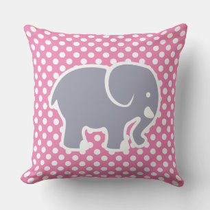 Cute Grey Elephant On Polka Dot pattern nursery Throw Pillow