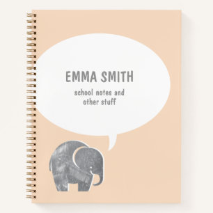 Cute Grey Elephant Speech Bubble Pale Orange Kid Notebook