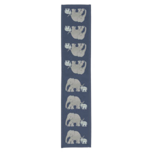 Cute grey elephant with baby on night blue short table runner