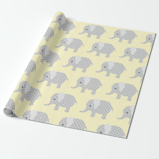 Cute Grey Elephants Pattern Kids Yellow Wrapping Paper