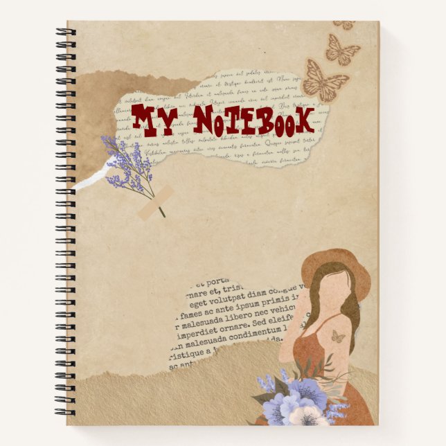 Cute grey, flower, butterfly and text  notebook (Front)