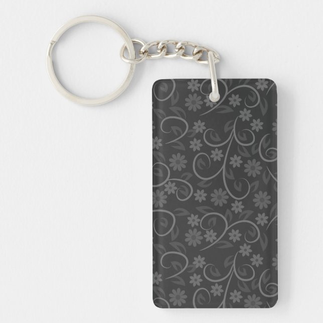 Cute grey flowers pattern keychain (Front)
