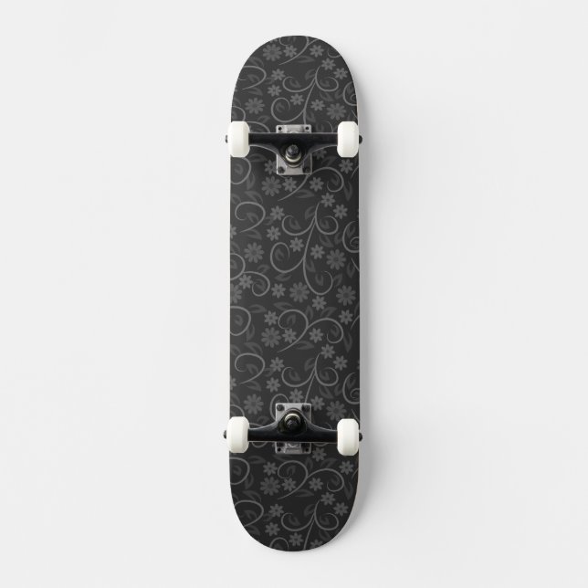 Cute grey flowers pattern skateboard (Front)