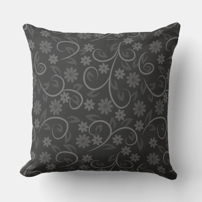 Cute grey flowers pattern throw pillow (Front)