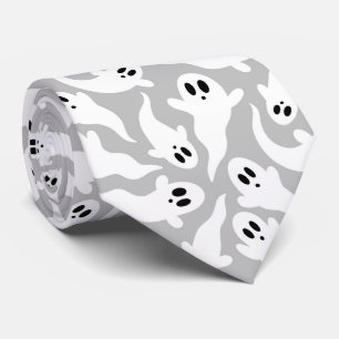 Cute Grey Ghost Halloween Pattern Tie