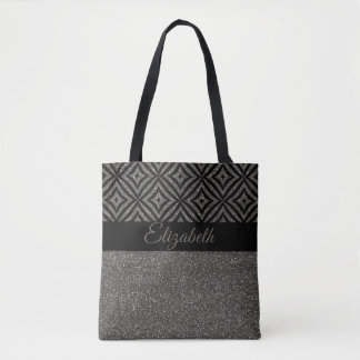 Cute Grey Glitter Black Pattern Pesonalized Tote Bag