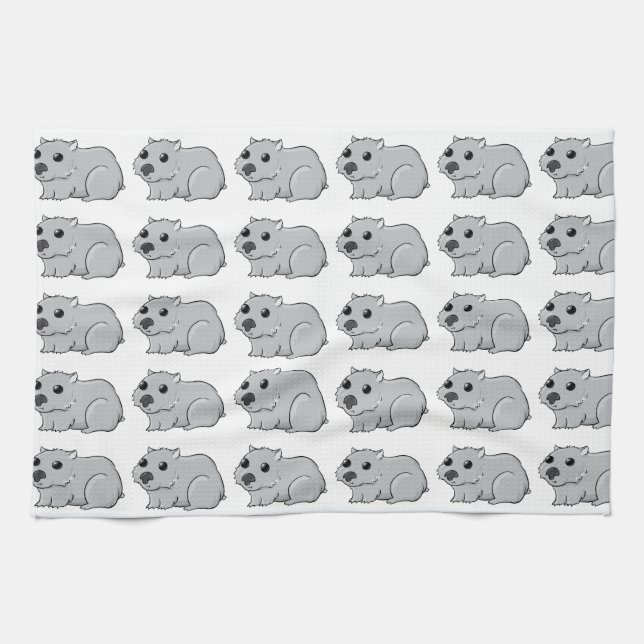 Cute Grey/Grey Cartoon Wombat Kitchen Towel (Horizontal)