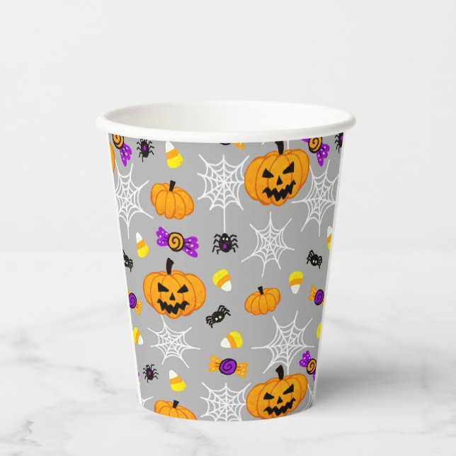 Cute Grey Halloween Pattern Paper Cups (Front)