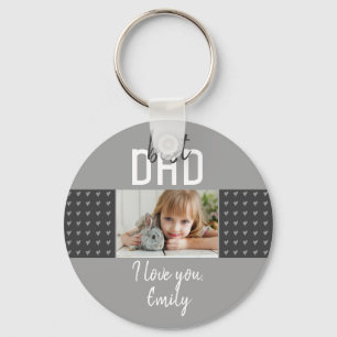 Cute Grey Heart Best Dad Photo Father`s Day Keychain