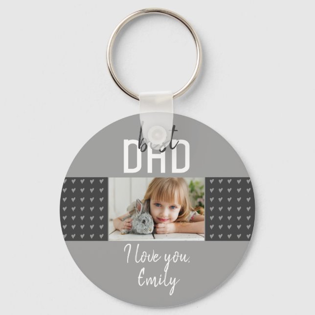 Cute Grey Heart Best Dad Photo Father`s Day  Keychain (Front)