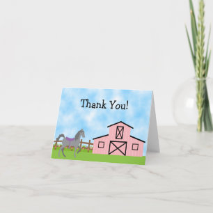 Cute Grey Horse and Pink Barn Thank You Cards