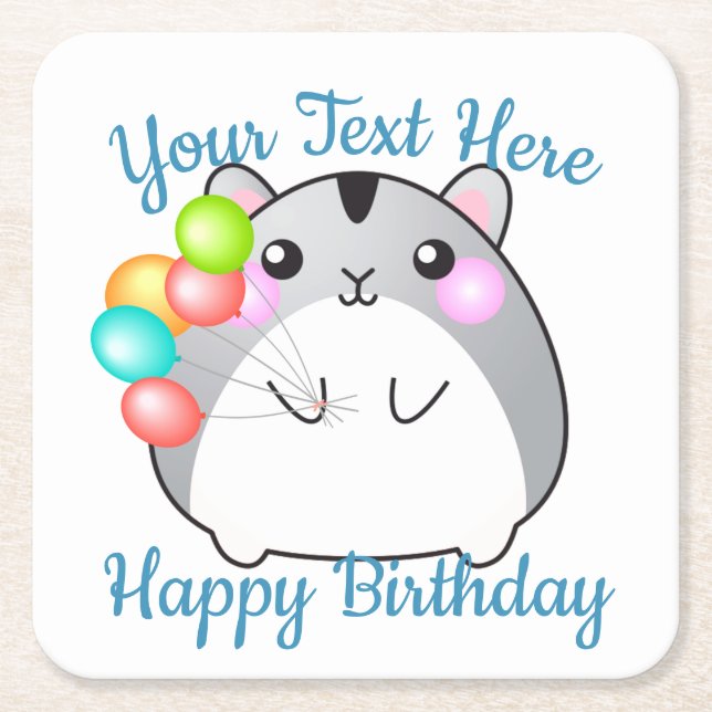 Cute Grey Kawaii Hamster Square Paper Coaster (Front)