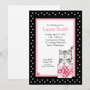 Cute Grey Kitten 5x7 Pink Birthday Invitation