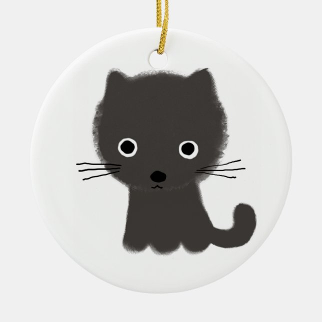 Cute Grey Kitten | Adorable Kitty Cat Holiday Ceramic Ornament (Front)