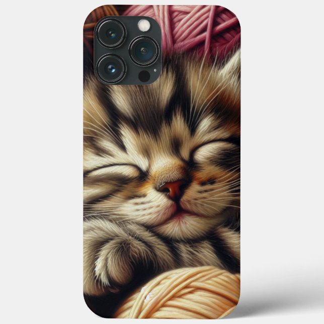 Cute Grey Kitten Napping in Balls of Yarn Case-Mate iPhone Case (Back)