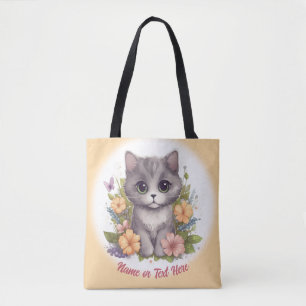 Cute Grey Kitten Personalized  Tote Bag