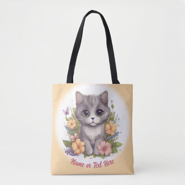 Cute Grey Kitten Personalized  Tote Bag (Front)