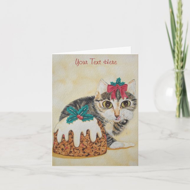 cute grey kitten tabby cat dressed for christmas holiday card (Front)