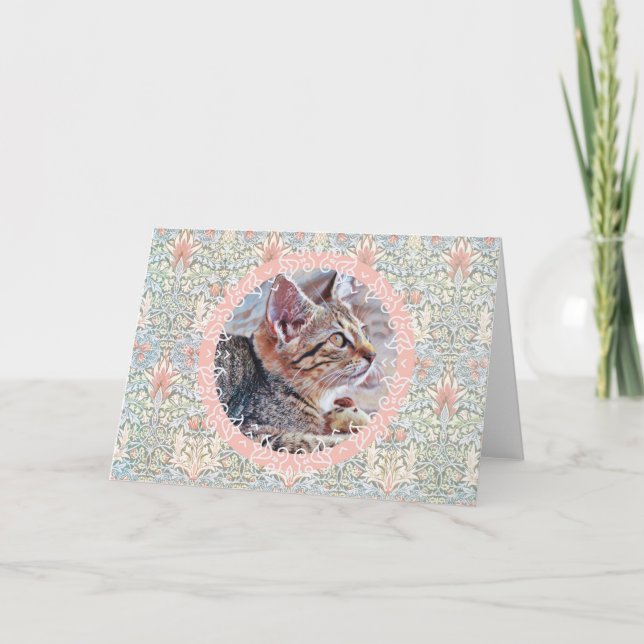 Cute Grey Kitten Vintage Style Art Note Card (Front)