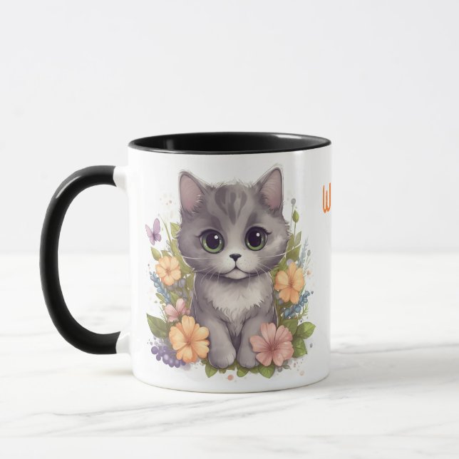 Cute Grey Kitten World's Best Cat Mom Mug (Left)