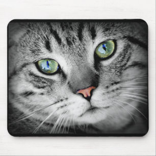 Cute Grey Kitty Cat Face Mouse Pad