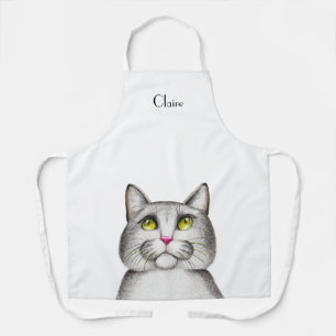 Cute Grey Kitty Cat Personalized Apron