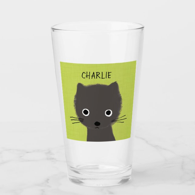 Cute Grey Kitty Cat Personalized | Grey Kitten Glass (Front)
