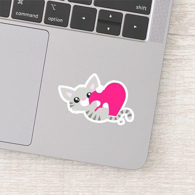 Cute Grey Kitty Custom-Cut Vinyl Sticker (Detail)