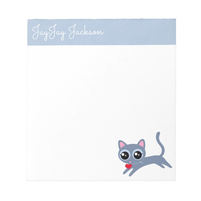 Cute Grey Kitty with a Heart Personalized Notepad (Front)