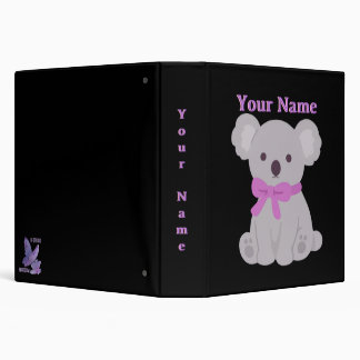 Cute Grey Koala Lavender Ribbon Bow Art Binder