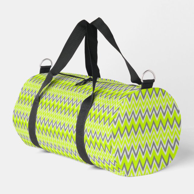 Cute grey light green zigzag stripes duffle bag (Left Corner)